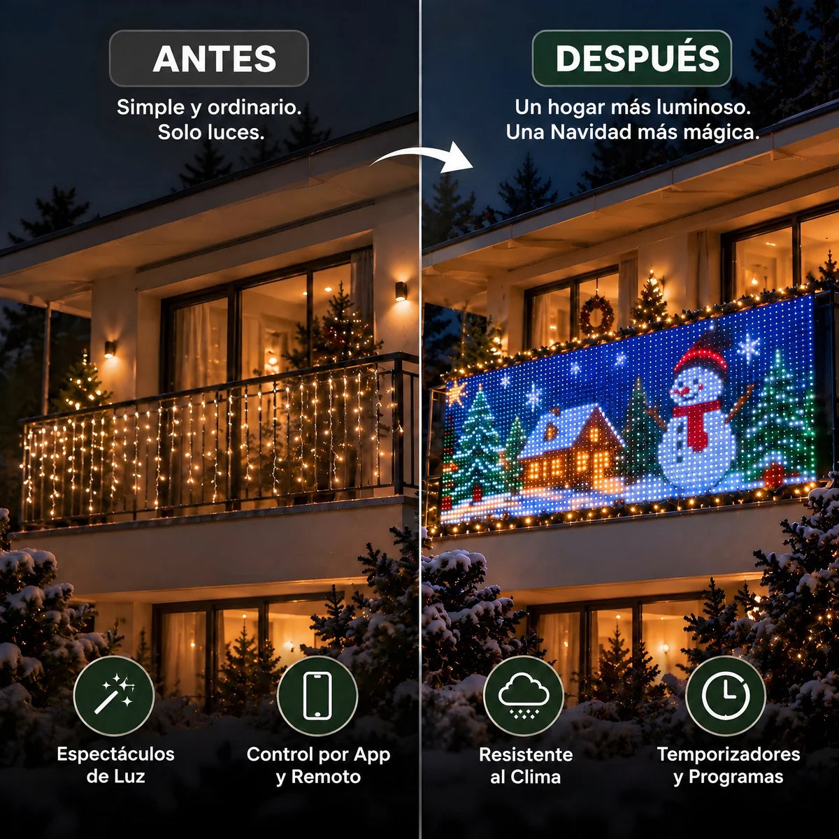 Luces Navideñas Animadas Inteligentes para Balcón