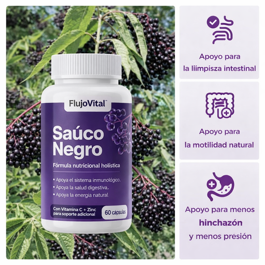 Complejo de apoyo intestinal con saúco, zinc y vitamina C - Flujo Vital